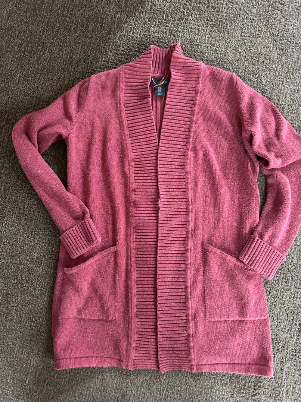 Tahari Rose Pink Open-Front Ribbed Cardigan